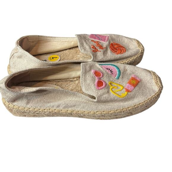 Soludos Women's Beige Embroidered Canvas La Plage Beachy Espadrille Shoes Size 7 - Picture 2 of 9